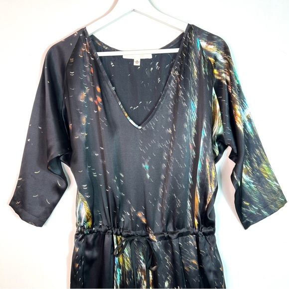 Vintage Burning Torch Silk Drawstring V Neck Dress Size P - Picture 4 of 11